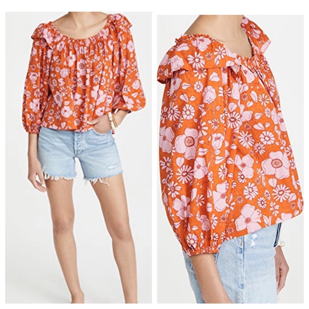 NWT! Free People MISS DAISY RUFFLE PRINT TOP IN HEAT WAVE COMBO
